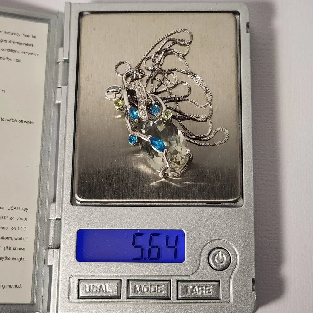 VTG 925 Natural Prasolite / Green Amethyst w/ Neon Apatite & Peridot Pendant 18" - Picture 10 of 11